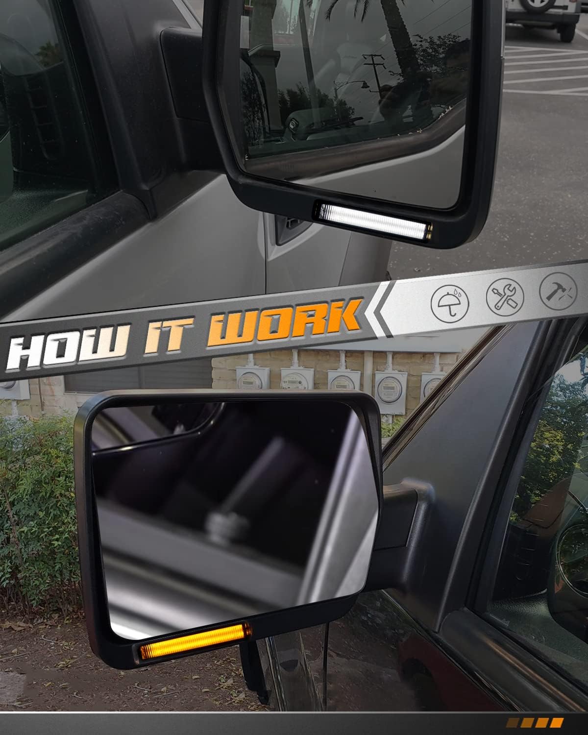 HERCOO Side Mirror Light Turn Signals Running Lights LED Sequential Switchback White & Dynamic Amber Lamp Smoked Lens Assembly Compatible with Ford F150 Expedition Raptor, Lincoln Mark LT