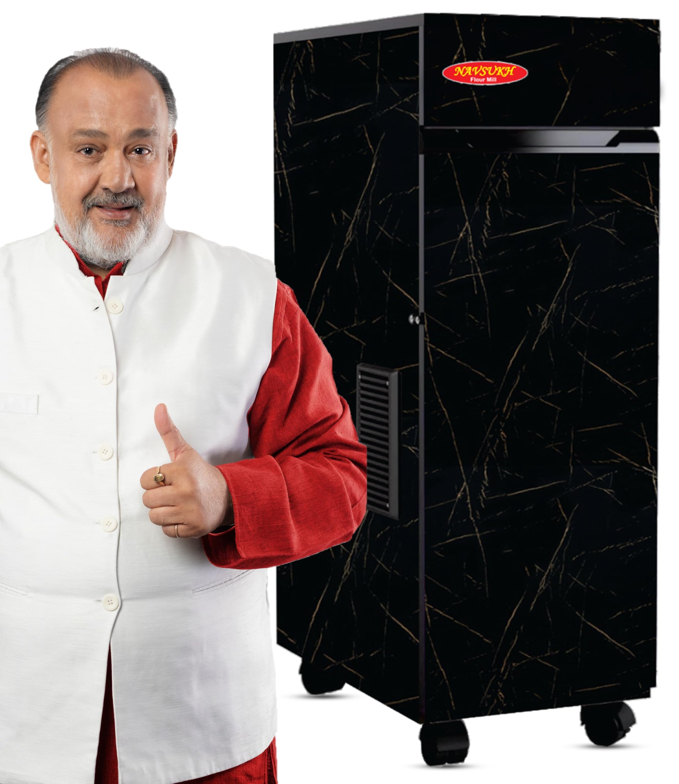 NAVSUKH HUNK Flour Mill with Strong Plywood Handmade Body, Atta chakki with Stainless Steel Grinder, Hopper & Container, Gharghanti with Free Cover & Accessories-image-26