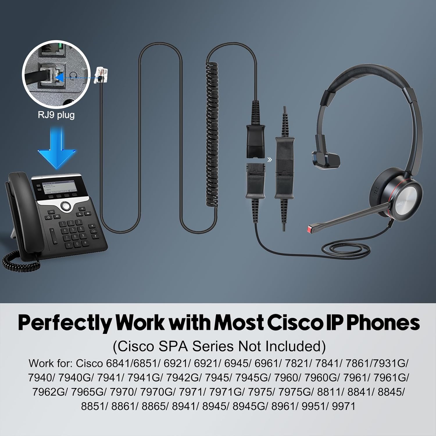 MKJ Telehone Headset for Cisco IP Phone, Wired Headphone with Microphone Noise Cancelling, Office Phone Headset with RJ9 Jack for Cisco CP-7821 7841 7861 7942G 7945G 7960G 7965G 7970G 8841 8865 9975