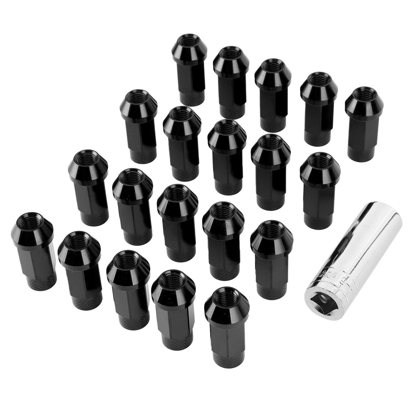 20 sztuk 50 mm uniwersalne nakrętki piasty koła M12x1.5 gwint ze stopu aluminium z tuleją montażową (czarny) Nakrętka do koła Nakrętka piasty d