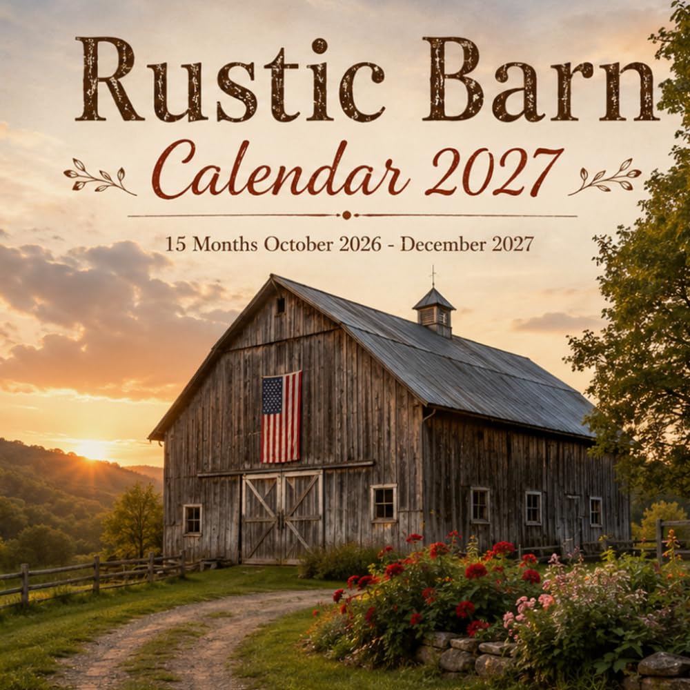 Rustic Barn Calendar 2027: 15-Month October 2026 – December 2027 | Rustic Barns, Farms & Countryside Scenes • Spacious Planning Pages