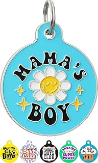 Bad Tags Personalized Dog & Cat ID Tags - Choose from 25+ Tag Designs - Free 5 Lines Custom Engraved - Unique, Cute, Funny, Sassy Pet Tag (Mama's Boy, Large (1.25 inch))
