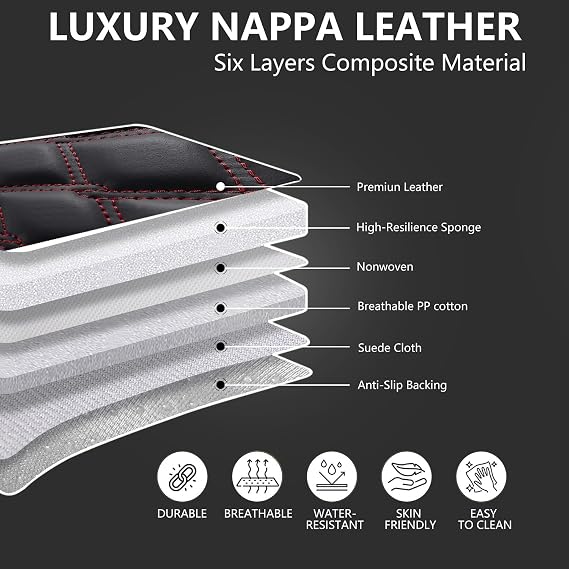 Seat Covers for BMW X3 2005-2024 2025 2026, Luxury Leather Car Seat Cover Full Set Waterproof 5 Seat Protectors,Breathable Vehicle Seat Cover Airbag Compatible Car Cushions(Red Black,with Pillows)