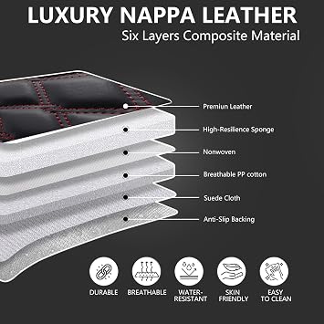 Seat Covers for BMW X3 2005-2024 2025 2026, Luxury Leather Car Seat Cover Full Set Waterproof 5 Seat Protectors,Breathable Vehicle Seat Cover Airbag Compatible Car Cushions(Red Black,with Pillows)