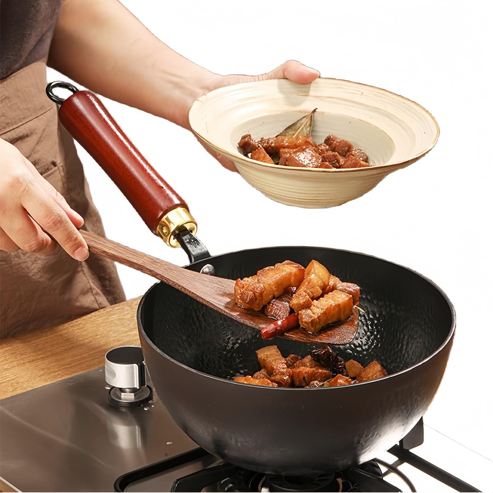 ノンスティック フライパン 中華鍋*2 Amazon | 昔ながらの丸底鉄鍋 家庭用 無塗装中華鍋 鉄鍋 ノン
