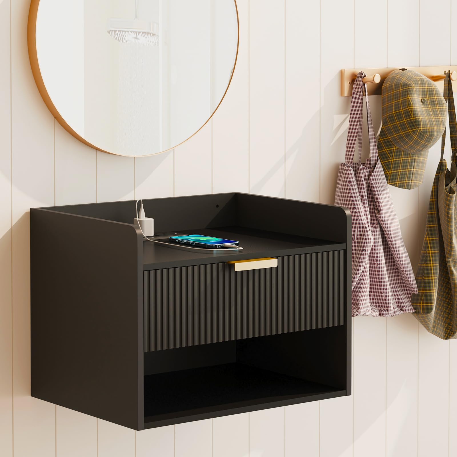 Arbuxzuy Floating Nightstand with Charging Station