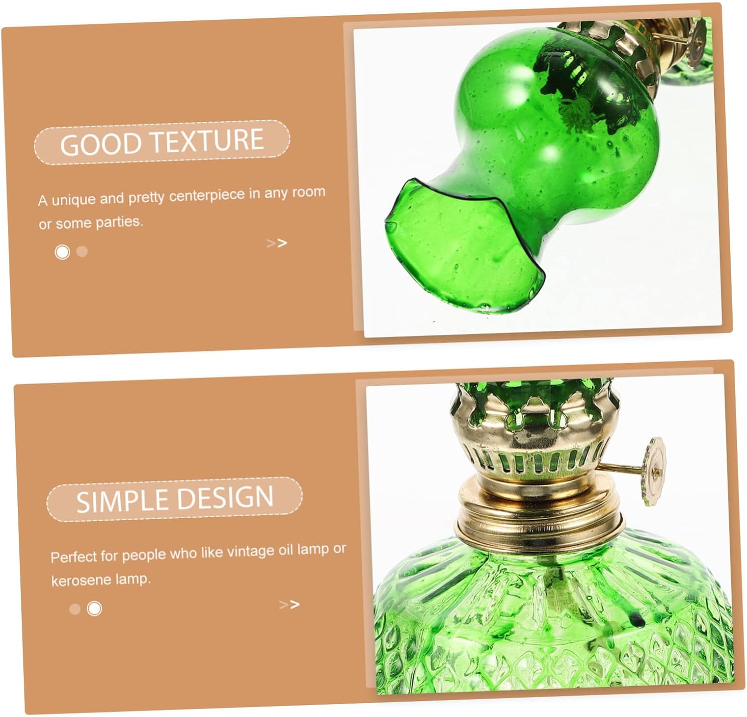 Healifty Vintage Glass Kerosene Lamp with Wick Burner Lightweight Decorative Oil Lantern for Indoor Use Classic Antique Style for Home and Camping Green Color