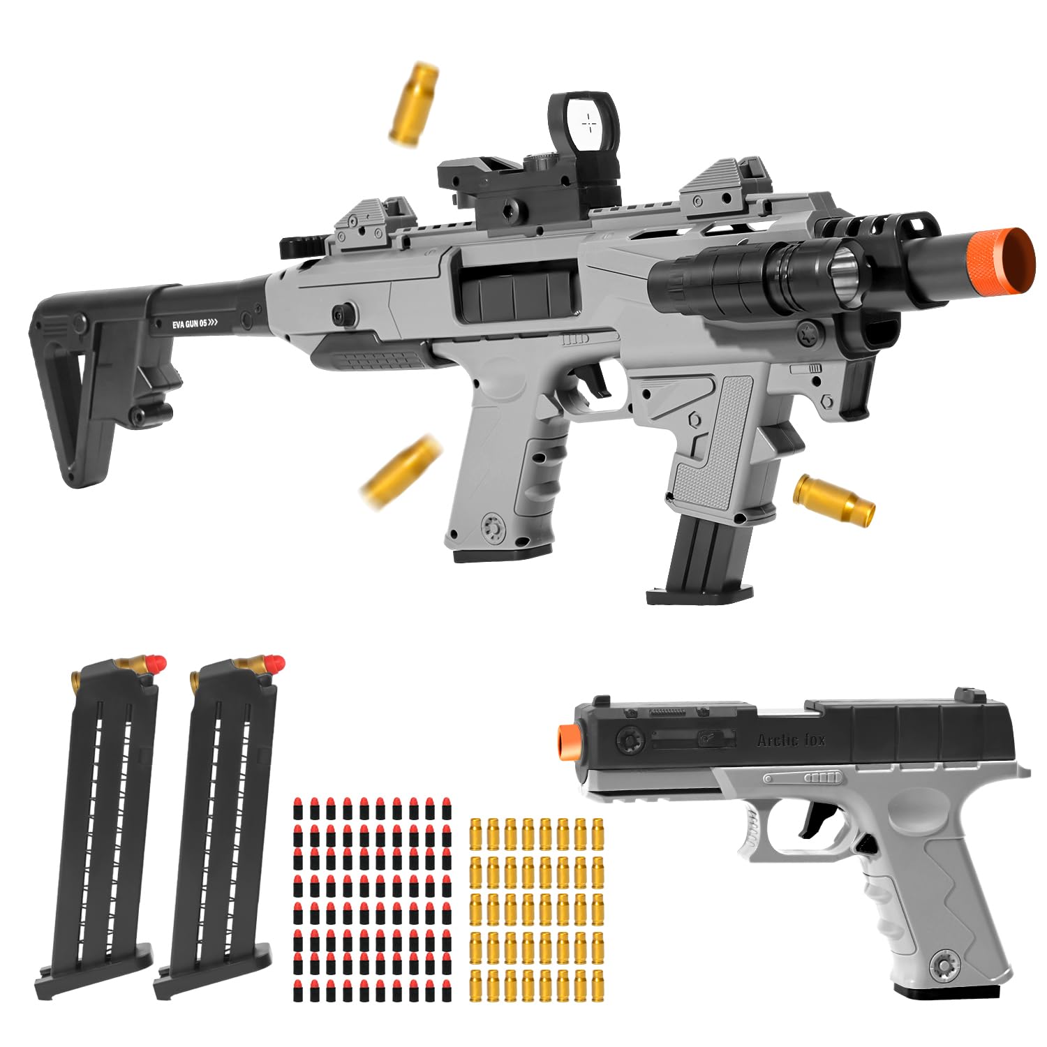 Soft Bullet Toy Gun Blaster, Realistic Toy Dart Hand Gun Soft Bullet Pistol Foam Shell ejecting Blasters, with 2 Clips, Gifts for Boys Girls Adults Age 8+