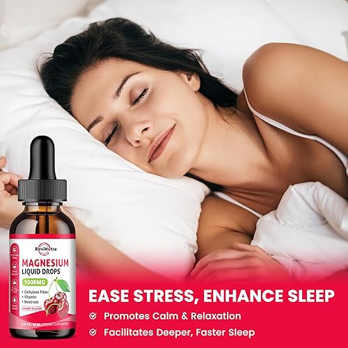 Miniatura 5 de Gotas líquidas de glicinato de magnesio, 1000 mg de glicinato de magnesio, citrato y taurato con fibra, remolacha, vitamina B y C para dormir,