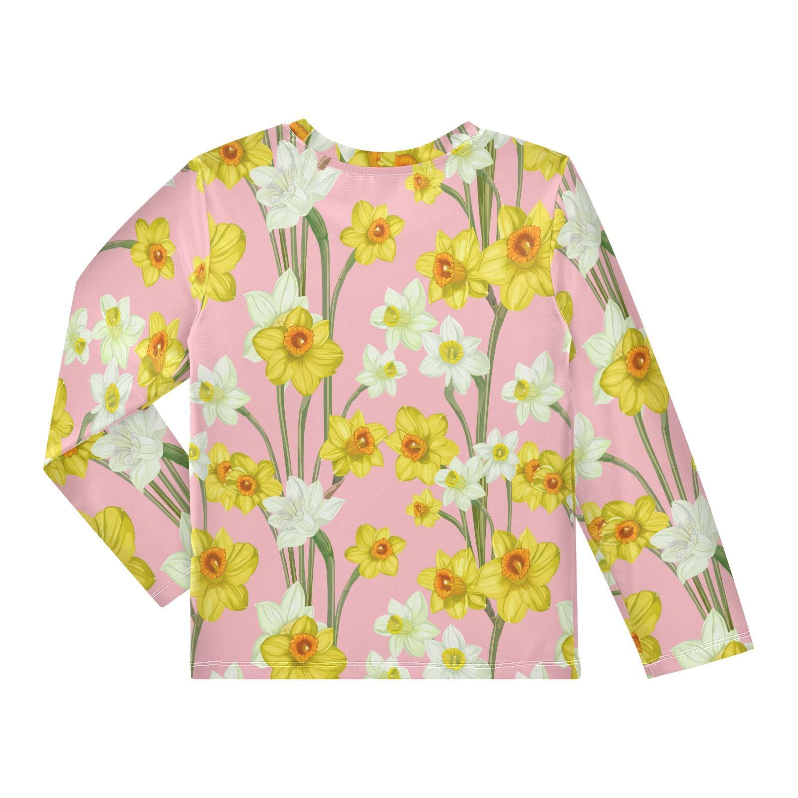 Daffodils Flower Blossom Pink Rash Guard Shirt for Boys Sun Protection Shirt for Toddler Kid UPF50+ 7-8T