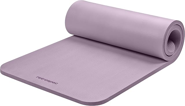 Tapis de yoga Retrospec Solana de 1 po d'épaisseur avec sangle en nylon pour hommes et femmes - Tapis d'exercice antidérapant pour yoga, Pilates, étirements, exercices au sol et remise en forme, noir