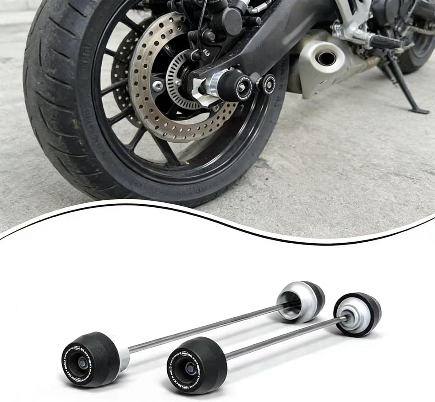 Front and Rear Axle Sliders Frame Sliders No Cut Frame Sliders Wheel Axle Frame Sliders Compatible with 675SS/675NK 2025,CFMOTO 675SS Accessories,CFMOTO 675NK Accessories