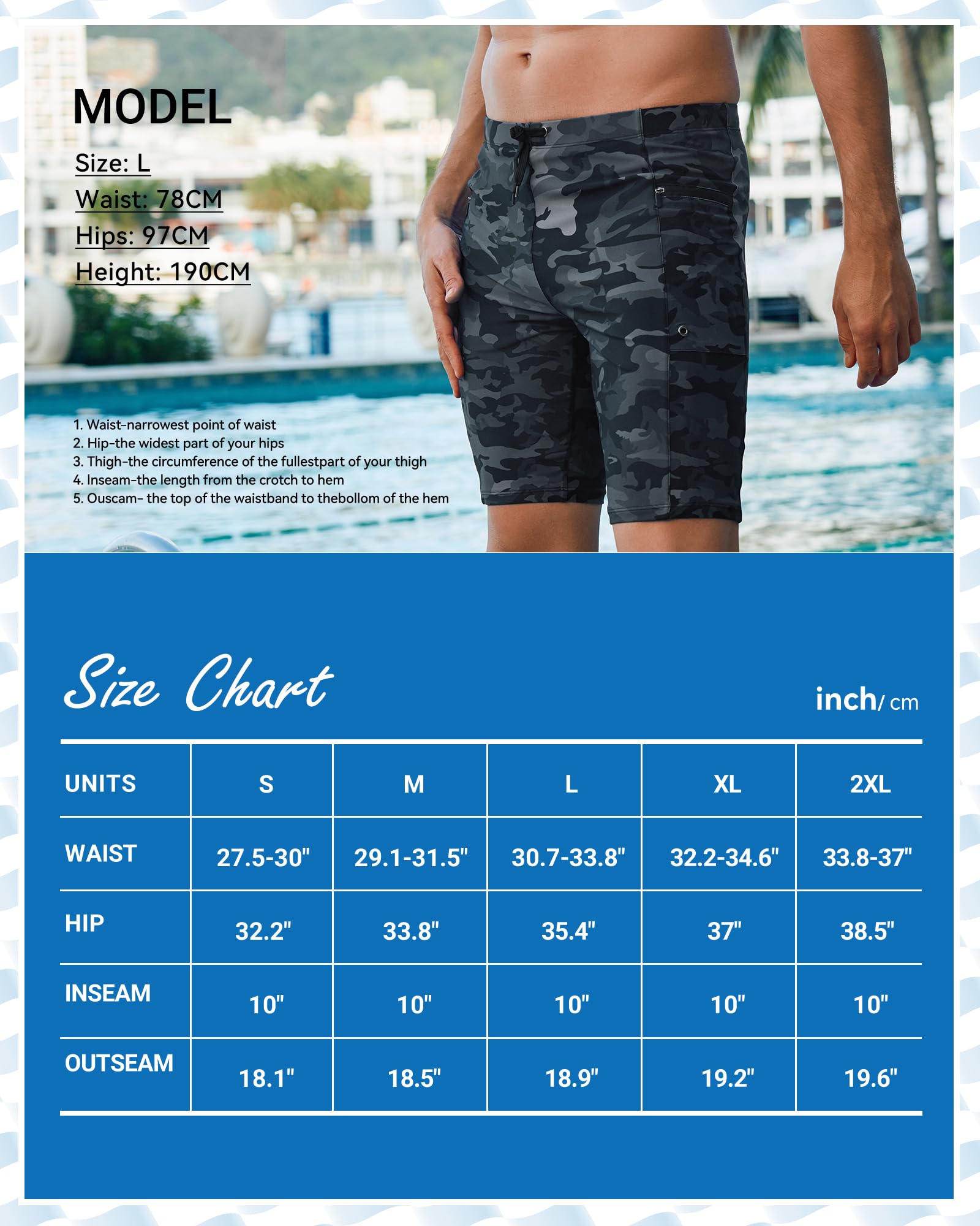 Arcweg Maillot de Bain Homme Sport Long Boxer de Natation pour Homme avec Cordon de Serrage Réglable pour Plage Sport Natation Plongée,S-XXL