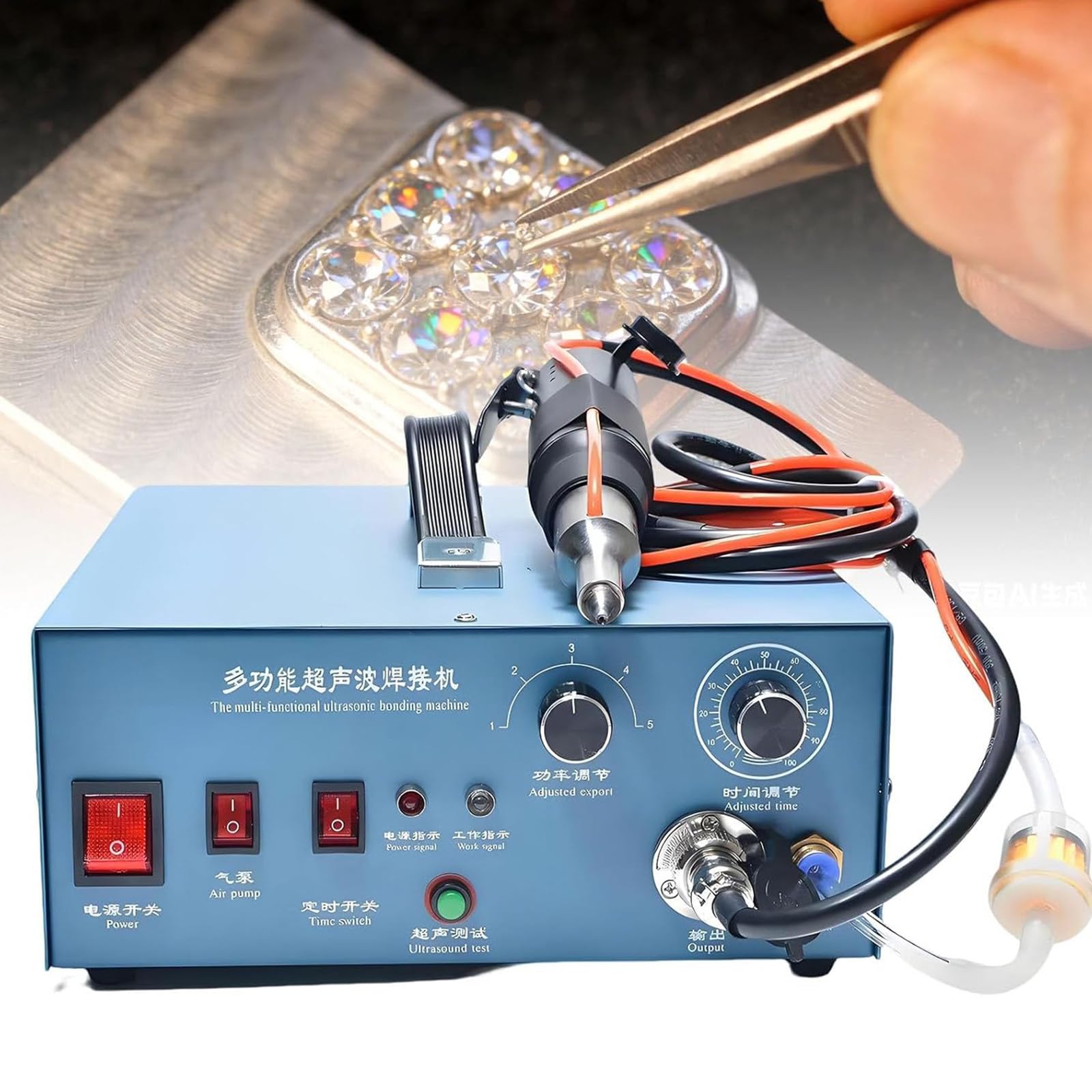 HTDRE Hot Fix Rhinestone Setting Machine, 500W Crystal Bling Press Tool with Timer & Air Pump, No Glue Needed for DIY Fabric Decoration