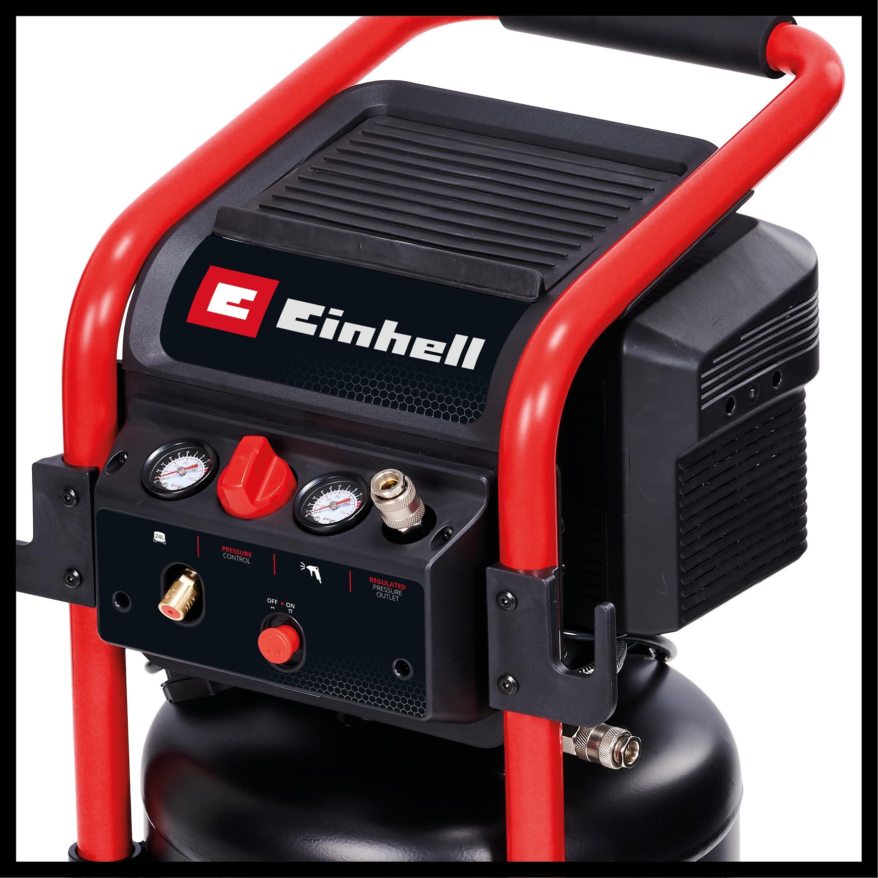 Einhell TE-AC 240/24 Silent sprężarka (1500 W, maks. 10 bar, zbiornik 24 l, moc ssania 240 l/min, sprężarka wyciszona 70 dB, 2 manometry, reduktor ciśnienia)