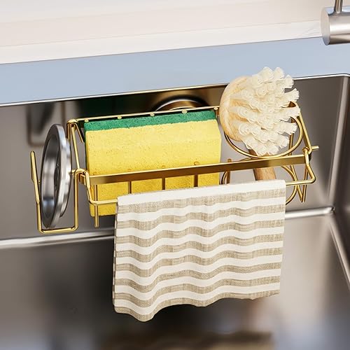 Miniatura 10 de TAILI Soporte para esponjas de fregadero de cocina con ventosa fuerte, organizador de fregadero de aluminio a prueba de óxido para esponjas, soporte
