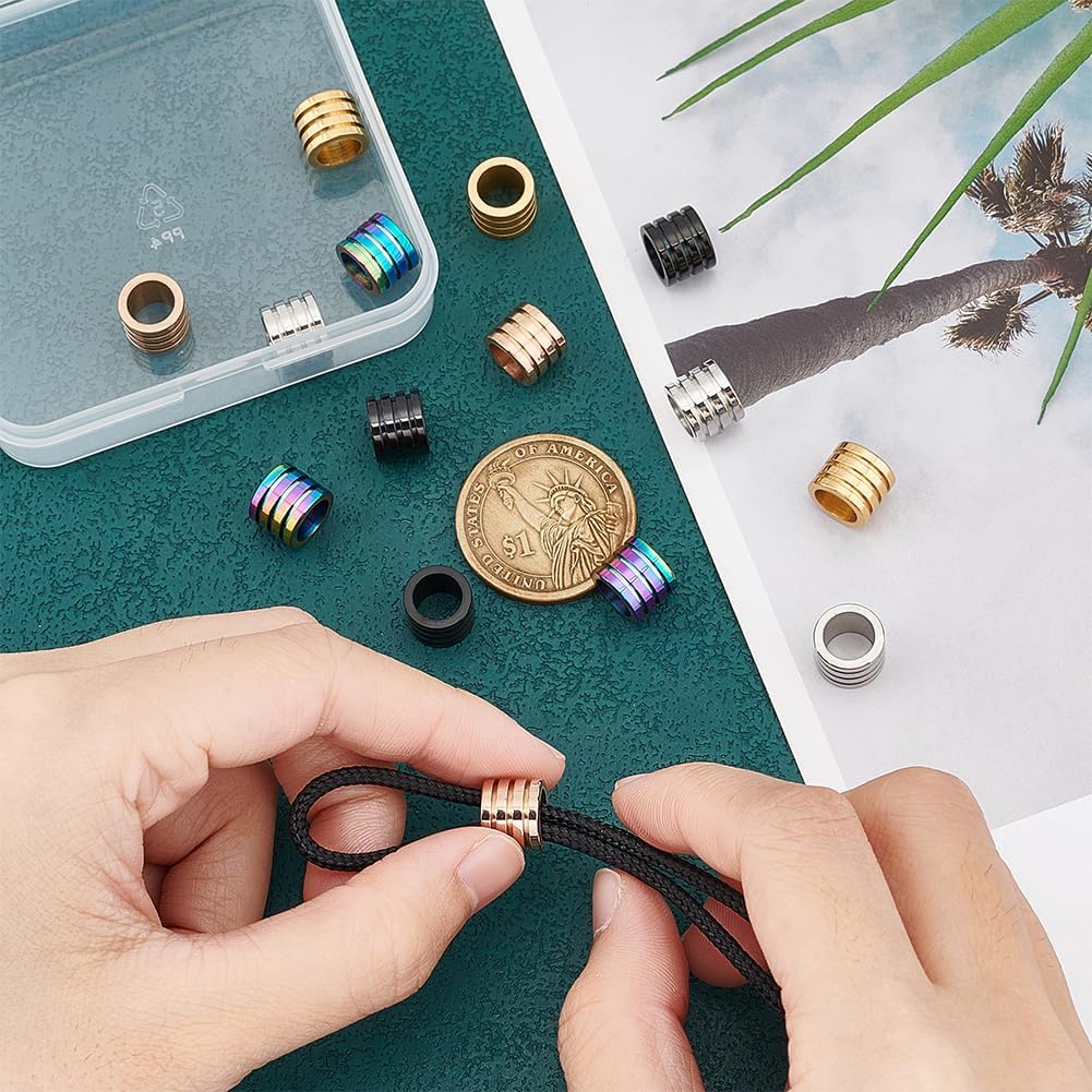 UNICRAFTALE 15pcs 5 Colors Paracord Bead Column Spacer Beads Metal Lanyard Beads 7mm Hole Stainless Steel Grooved Tube Beads Large Hole Beads for Bracelet Necklace Jewelry Making - Image 2