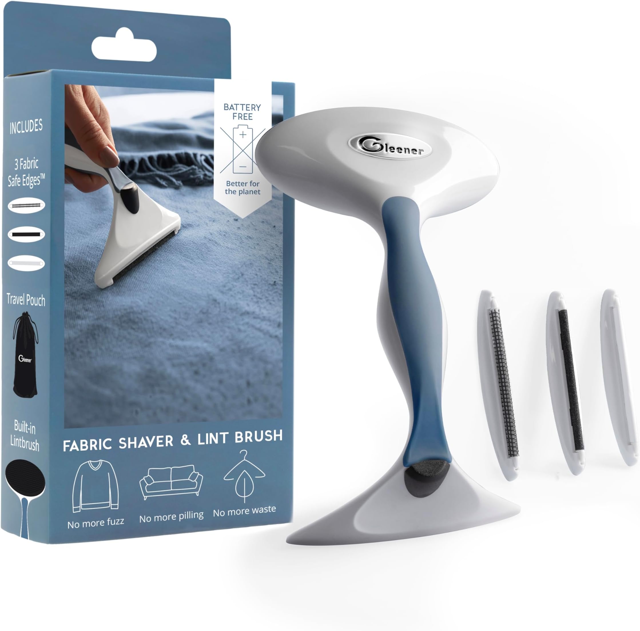 Battery-Free Fabric Shaver & Lint Brush | Ultimate Fuzz Remover Sweater Comb | Lint Remover and Depiller for Clothing & Furniture (Slate Blue in Carton Box)