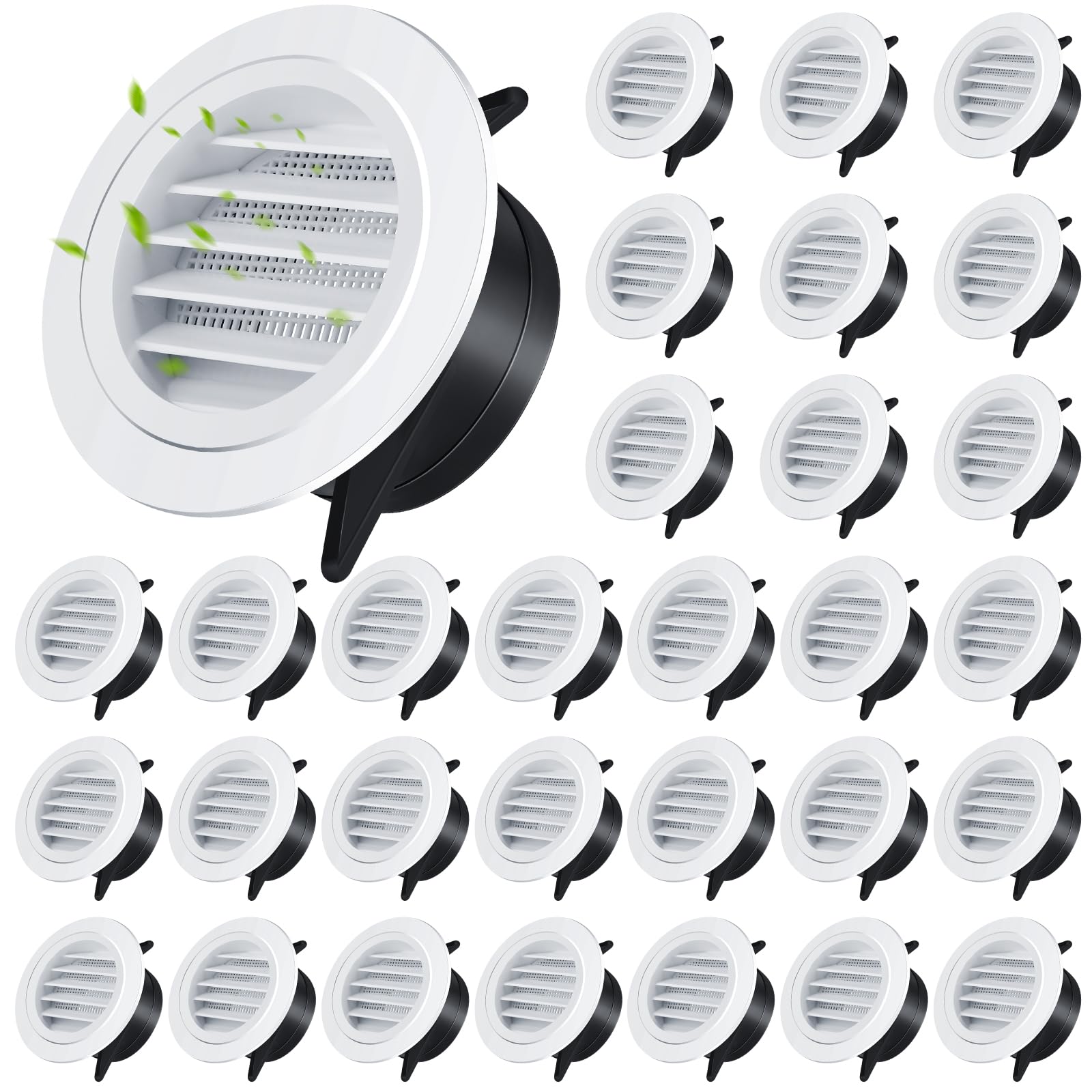 VIHOSE 30 rejillas de ventilación Soffit de 4 pulgadas de ABS exterior redondo con malla de mosquitera integrada para el hogar, baño, oficina, cocina, color blanco