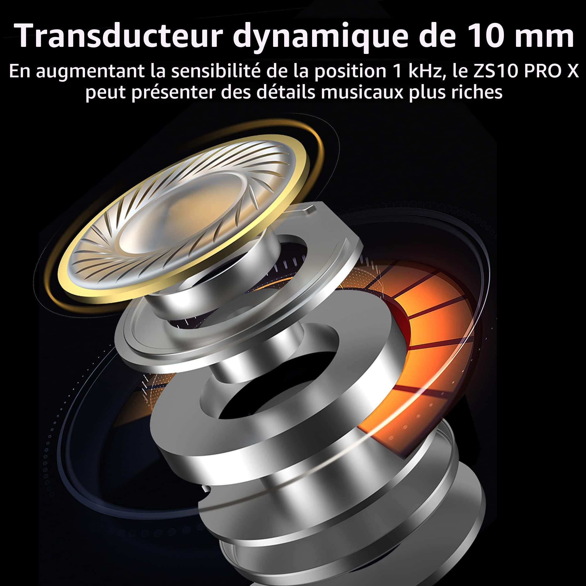 Yinyoo KZ ZS10 Pro X Écouteurs Intra-Auriculaires 4BA+1DD, Écouteurs Hybrides Moniteur HiFi à l'oreille, Casque Filaire avec Câble de 0,75 mm à 2 Broches pour Audiophile (X Noir, sans Micro)