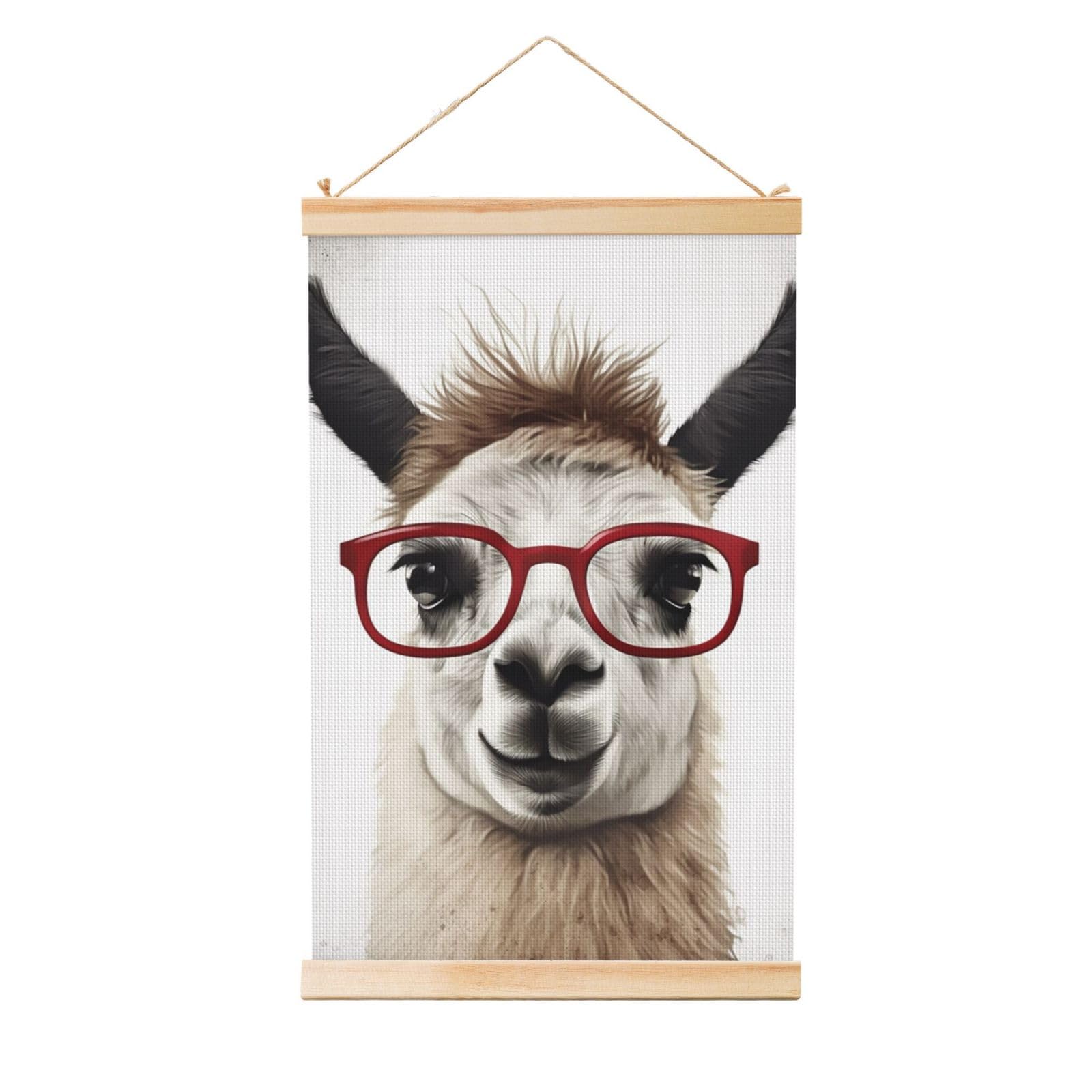 Llama with Glasses Posters Wooden Shaft Hanging Poster Canvas Prints Scroll Wall Art Painting Vintage Wall Banner Modern Artwork Decor for Home Decor Ready to Hang 20"x30"