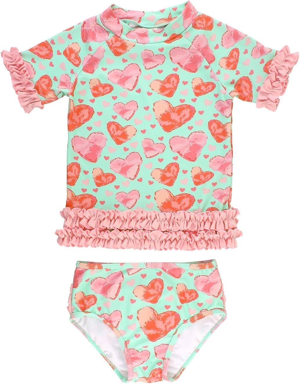 RuffleButts Baby/Toddler Girls UPF 50+ 2-Piece Short Sleeve Rash Guard Bikini w/Ruffles: Clothing, Shoes & Jewelry