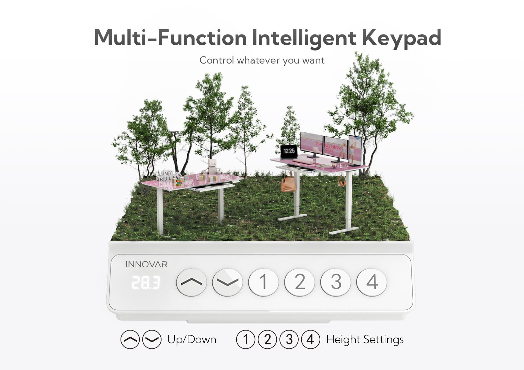 INNOVAR Glass Standing Desk with Drawers, Adjustable Height Stand Up Desk, Electric Standing Desks with Storage, 48 inch, Morandi Powder