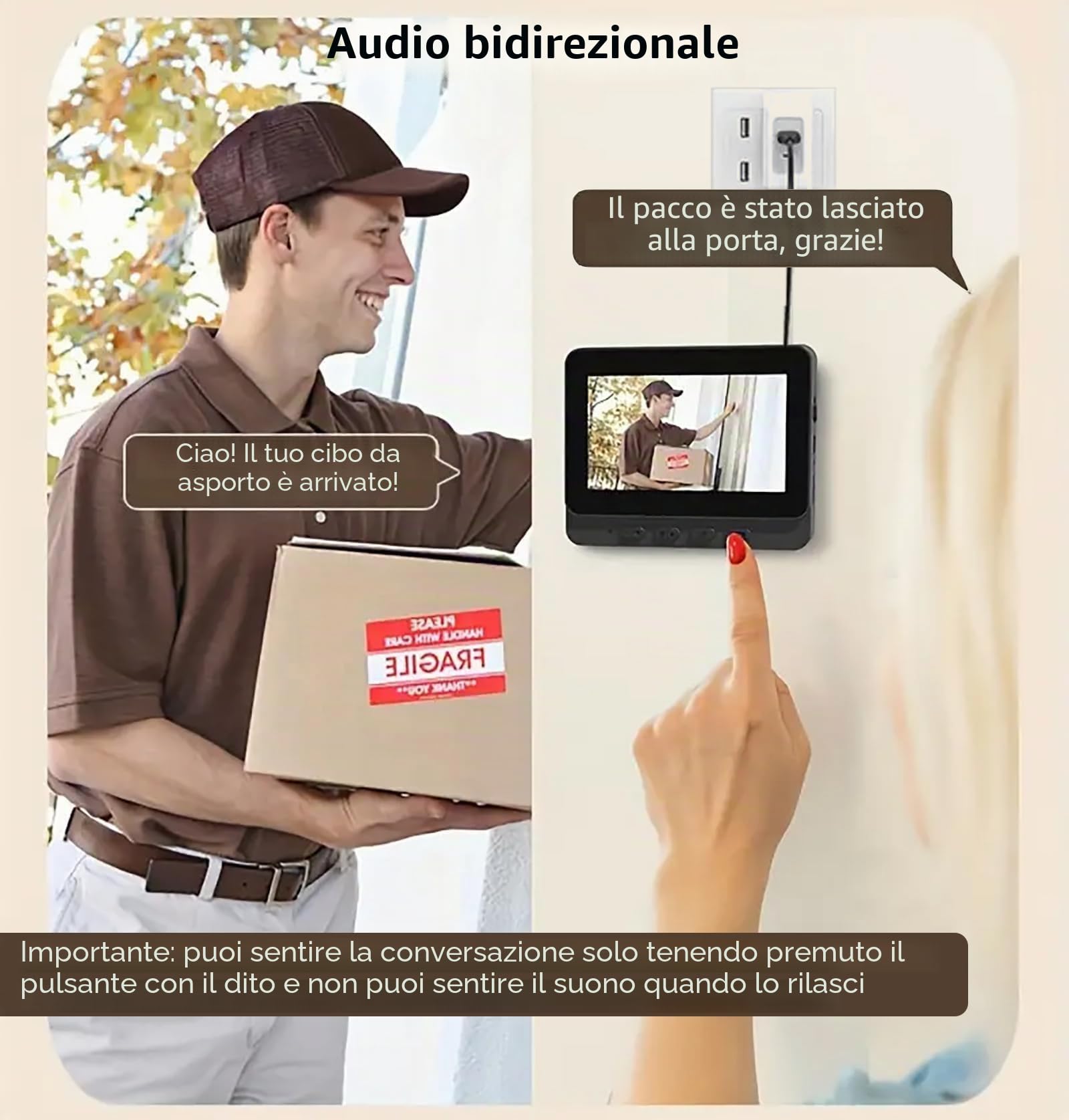 Campanello senza fili Esterno Citofoni senza fili con fotocamera 1080P IP65 impermeabile Video Campanello con 4,3 IPS schermo Monitor Citofoni con camera HD 170°Visione Notturna Campanello per casa