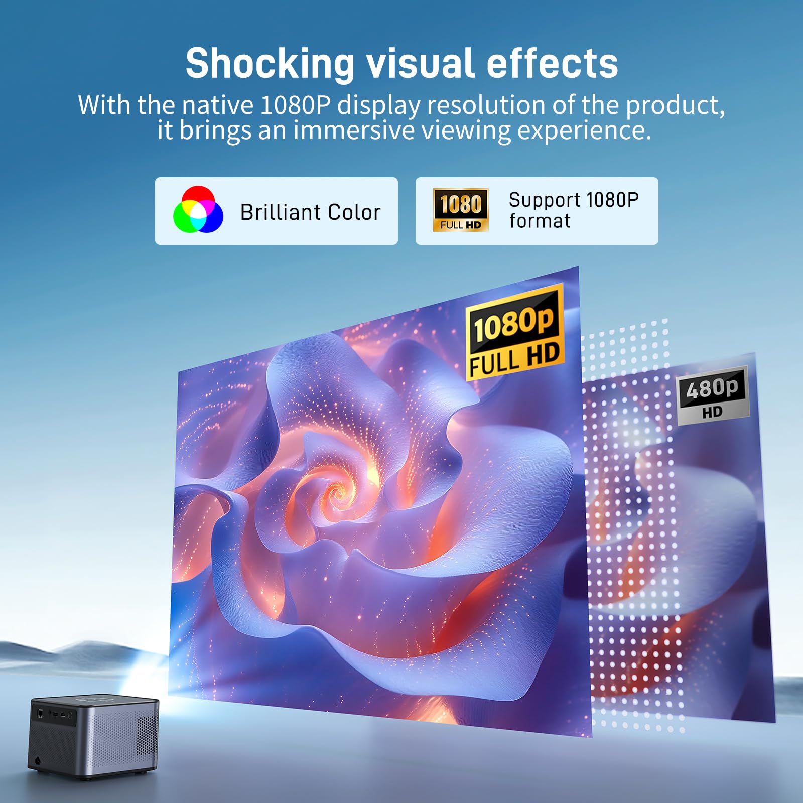 Mini proiettore con WiFi Dual Band e Bluetooth, proiettore portatile intelligente, supporto 4K per Home Cinema e Outdoor