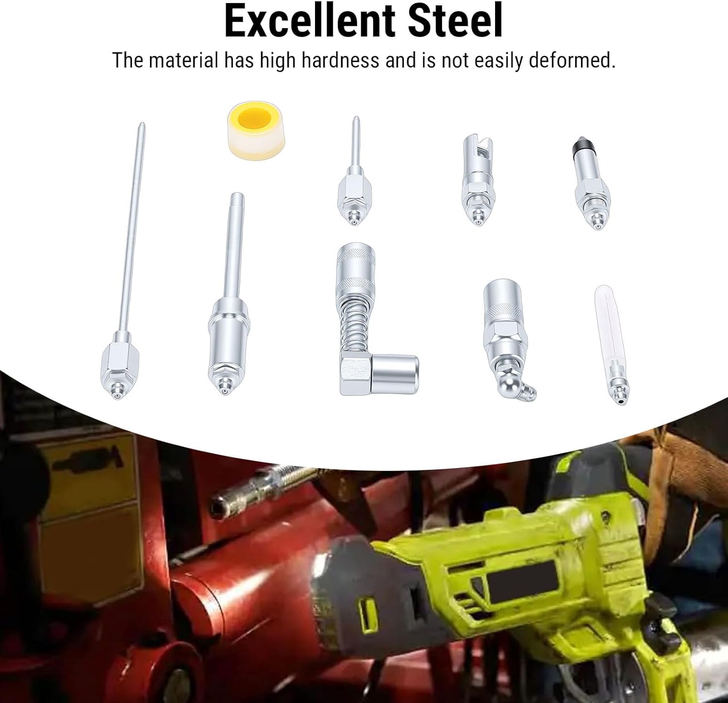 Alomejor Quick Connect Grease Gun Tips, Steel Adapter Kit for Automotive and Industrial Machinery with 9 Leakless Accessories