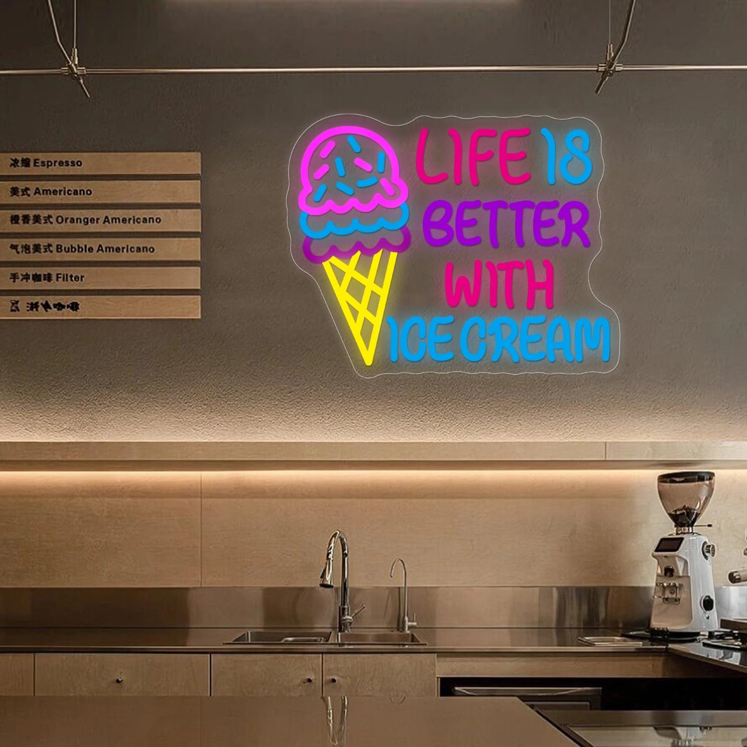 Ice Cream Neon Sign Wall Decor Custom Dimmable LED Light for Shop USB Powered Ice Cream Bar Food Shop Neon Art Party Neon Sign Decor 12.6×15.9 inch - Image 7