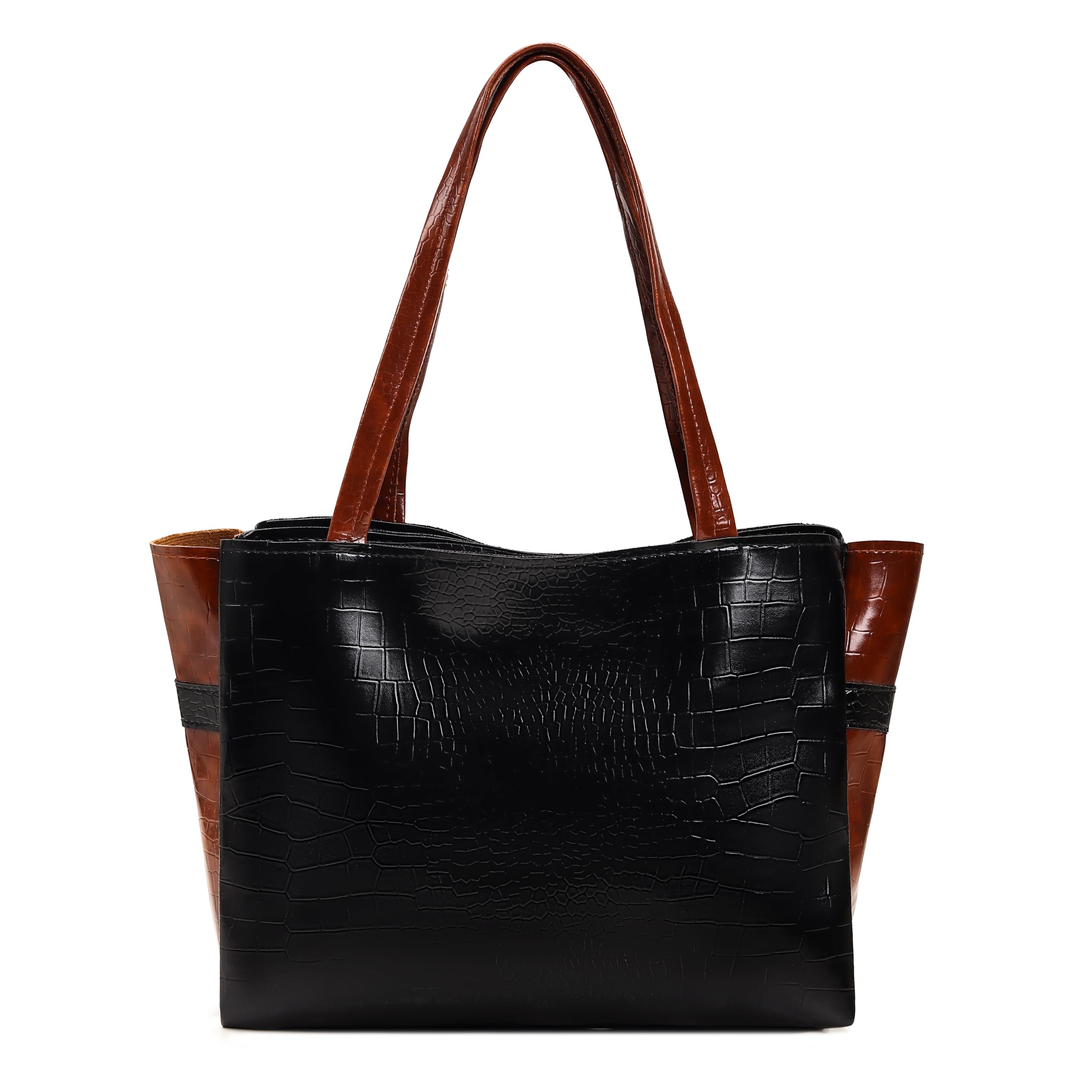Women's Crocodile Pattern PU Leather Tote Bag | Large Shoulder Handbag for Office, Shopping & Travel | Stylish Dual Tone Ladies Handbag with Spacious Compartments-image-26