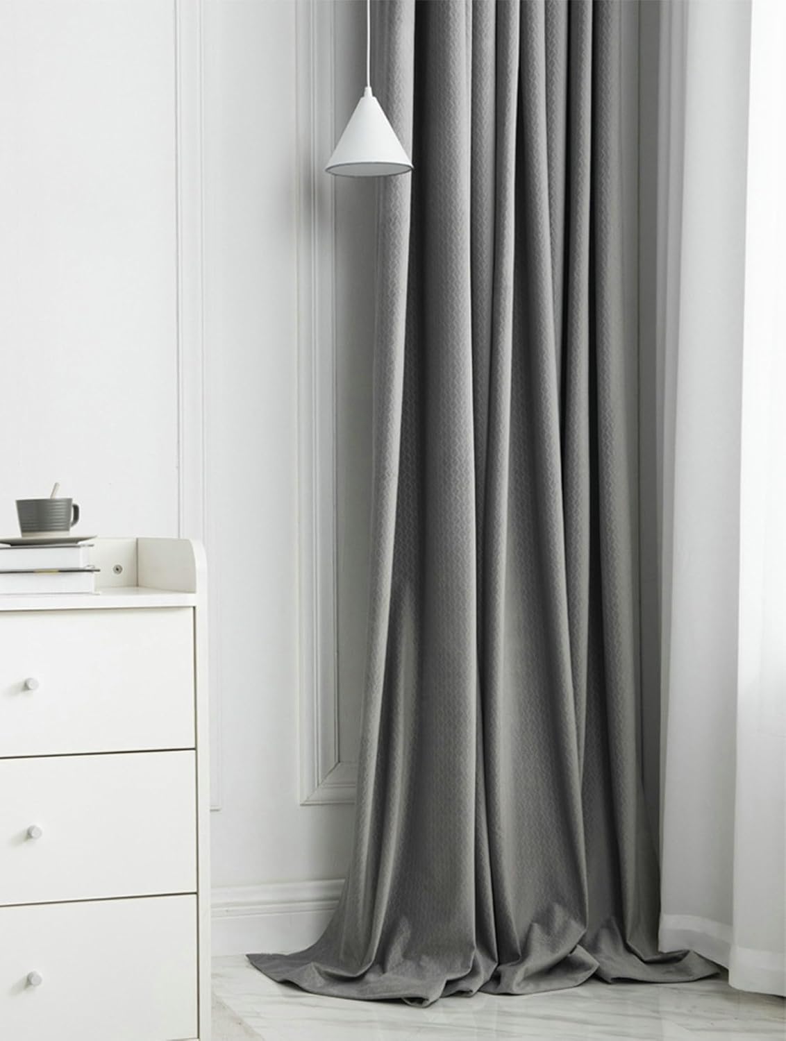Daesar Window Curtains Blackout 2 Panels Set, Polyester Grommet Darkening Curtains 52" W x 96" H Drapes Solid Color Velvet Wheat Texture Grey Blackout Curtains for Bedroom Living Room