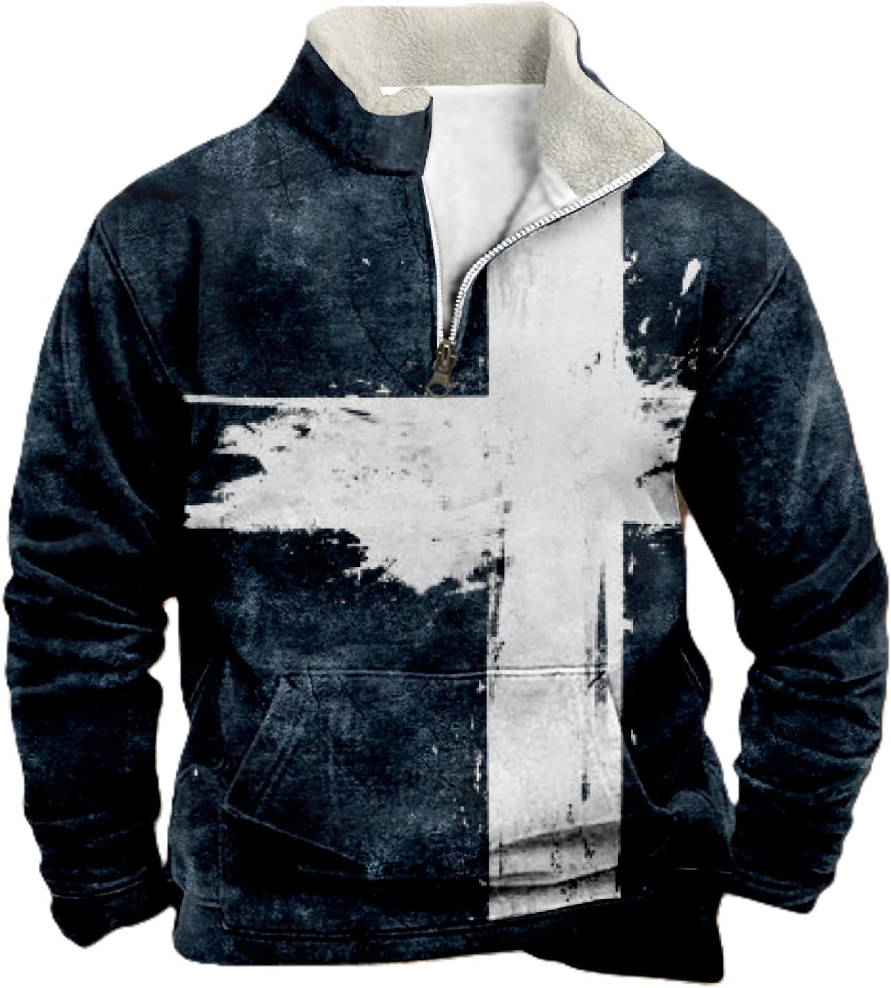 Hoodies For Men Wolf Print Long Sleeve Half Zip Pullover Big And Tall Graphic Winter Funny Outdoor Sweatshirt