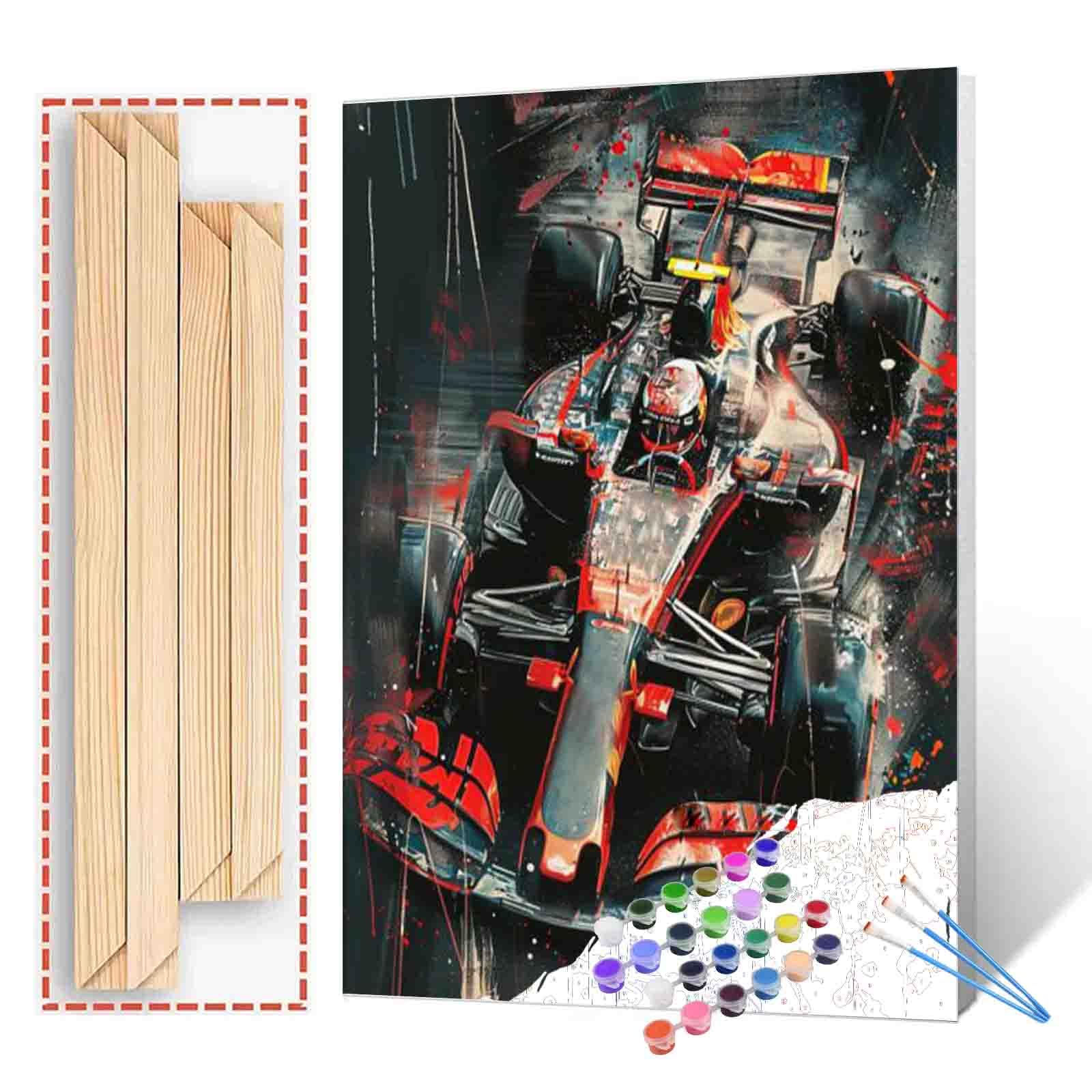 Aihonmin Racing Car Number Painting DIY Craft Kits Vibrant Racing Paint by Numbers Kits with Brushes and Acrylic Pigment Graffiti Style Home Decoration for Teenage Racer 16x20Inch (DIY Frame)