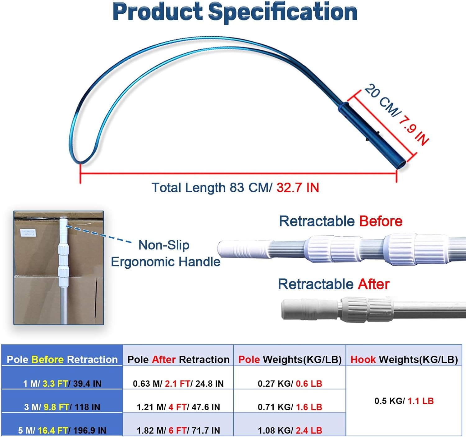Telescopic Rescue Pole with Hook - Emergency Lifesaving Tool for Drowning Swimmers, Multi-Functional Safety Equipment for Lifeguards, Boating, and Water Sports