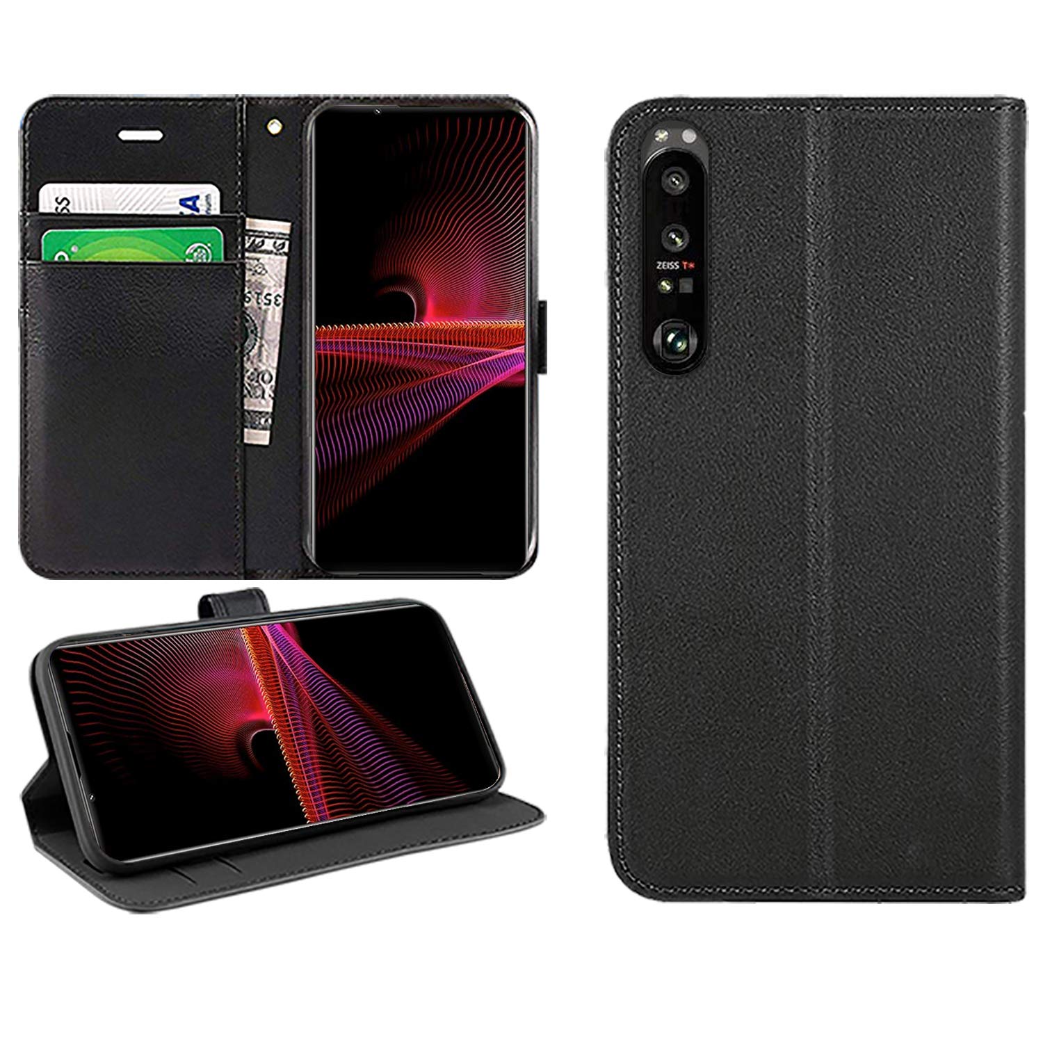 DN-TechnologyXperia 1 III Case, Xperia 1 III Flip Case Folio, 1 III Phone Cover, PU Leather Book Wallet, Stand Feature Magnetic Closure, ID Card Holder Slot, Phone Case For Xperia 1 III (BLACK)