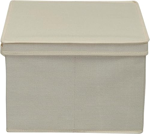 Miniatura 7 de Household Essentials Caja de almacenamiento cuadrada KD con tapa, lino crema