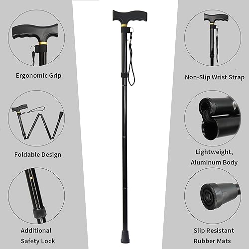 Miniatura 5 de Bastón de 5 niveles, ligero, ajustable y de aluminio para personas mayores, adultos, hombres y mujeres, bastones plegables, mango ergonómico con