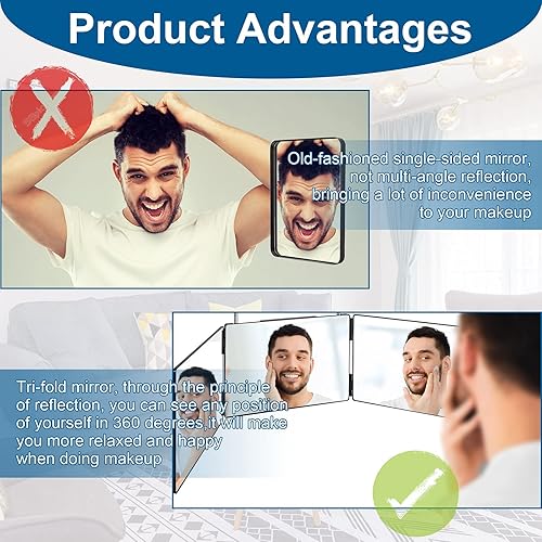 Vista 20 de Espejo de 3 vías para corte de pelo propio, cortes de pelo 360 hombres para herramientas de uso de peluquería, para ver la parte posterior