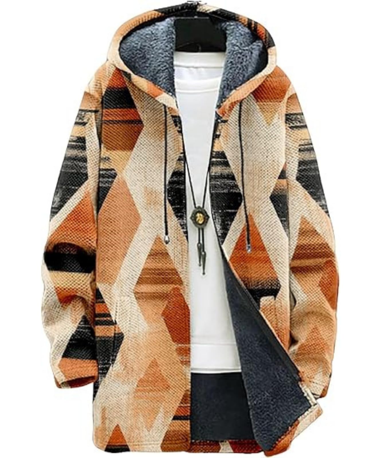 Mens Hooded Sweater Coat Knit Fleece Lined Long Cardigan Jacket with Zip Front Pocket Vintage Casual Zip Up