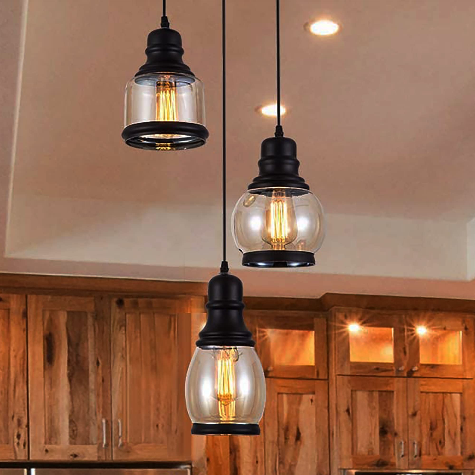 Homesake® Cluster Pendant Light with Amber Glass Jar Shade Matte Black 3-Lights Adjustable Hanging Lighting Fixture, Industrial Antique Pendant Lamp for Kitchen Island, Dining Room, Foyer, Farmhouse (B09NRRGQ8V) Amazon Price History, Amazon Price Tracker