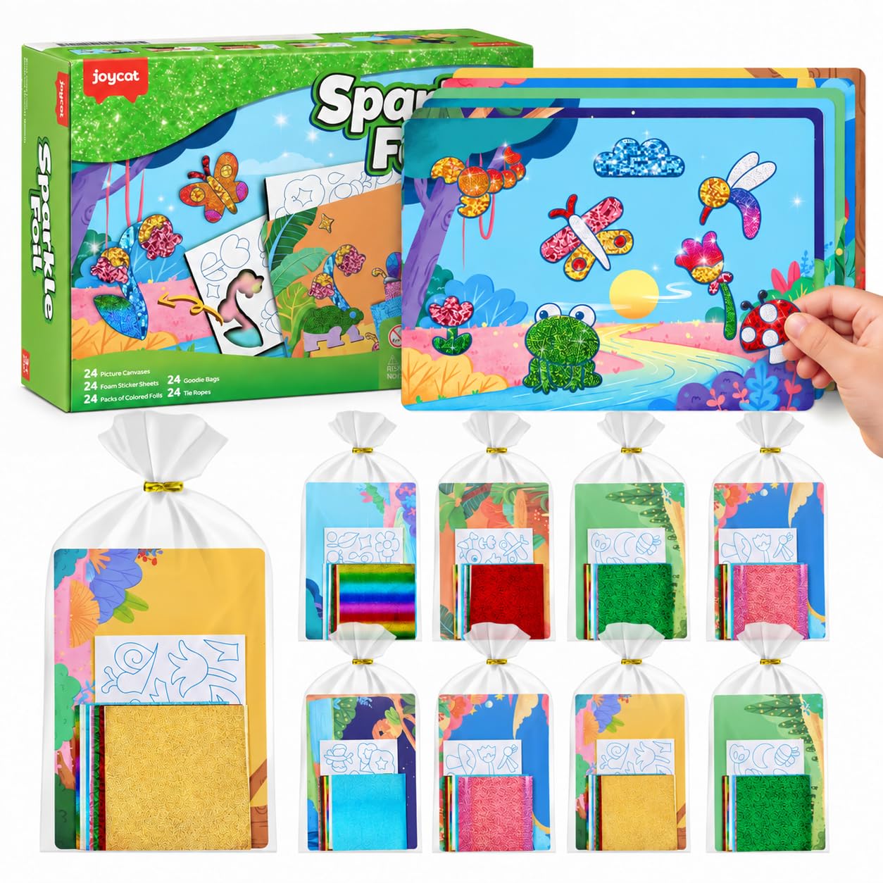JoyCat 24 Pack Flower & Insect Foil Art Party Favors, Craft Kits Ages 4-9