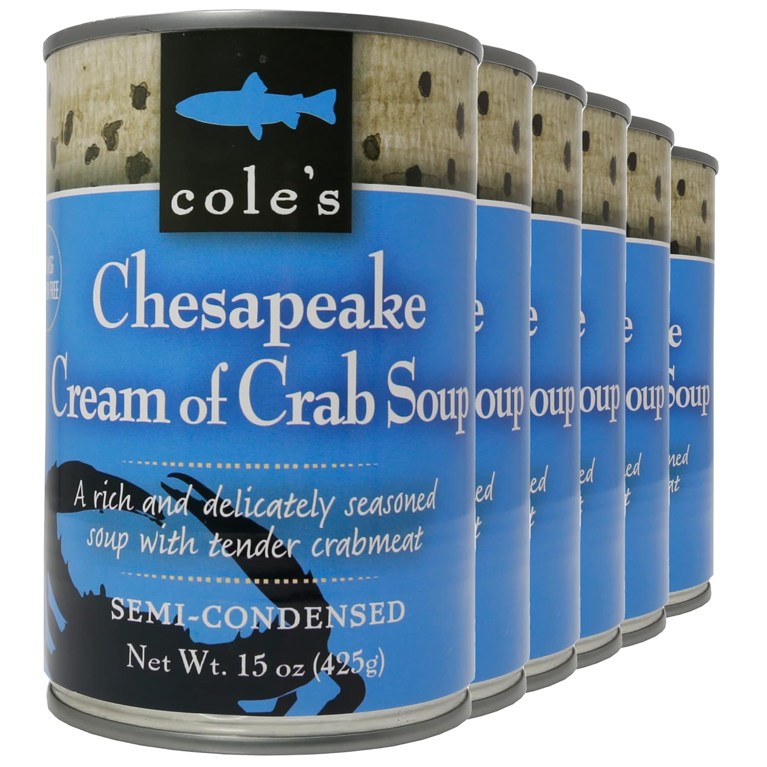Cole’s - Pack of 6 Chesapeake Cream of Crab Soup - Premium Canned Fresh Crab Meat & Nutritious Semi Condensed and Gluten-free Bisque – 15 oz Per Container