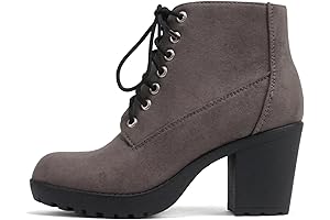 Second Lug Sole Chunky Heel Combat Ankle Grey Boots Lace up w/Side Zipper