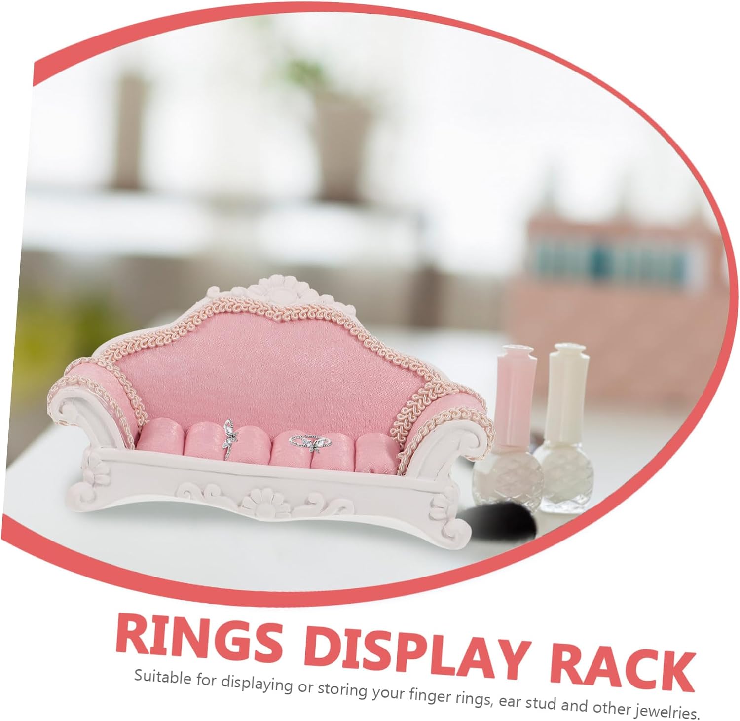 Sofa Shape Jewelry Display Stand for Rings and Accessories, Pink Resin image 5