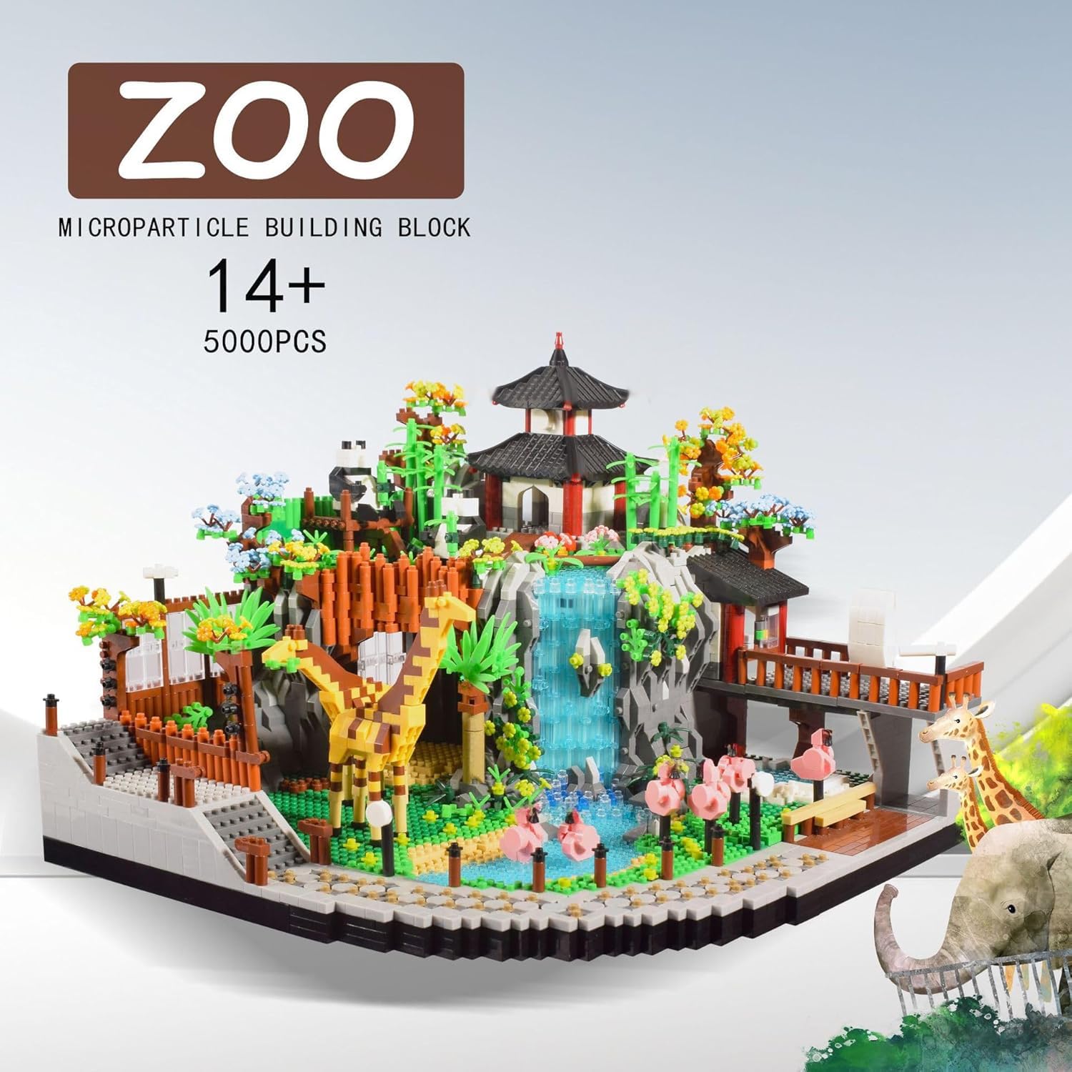 Zoo Tierpark Bausteine Bausatz, 5000+ Klemmbausteine Modular Integrierter Tierpark Modellbausatz, Micro Konstruktionsspielzeug Nicht Kompatibel mit Großen Marken