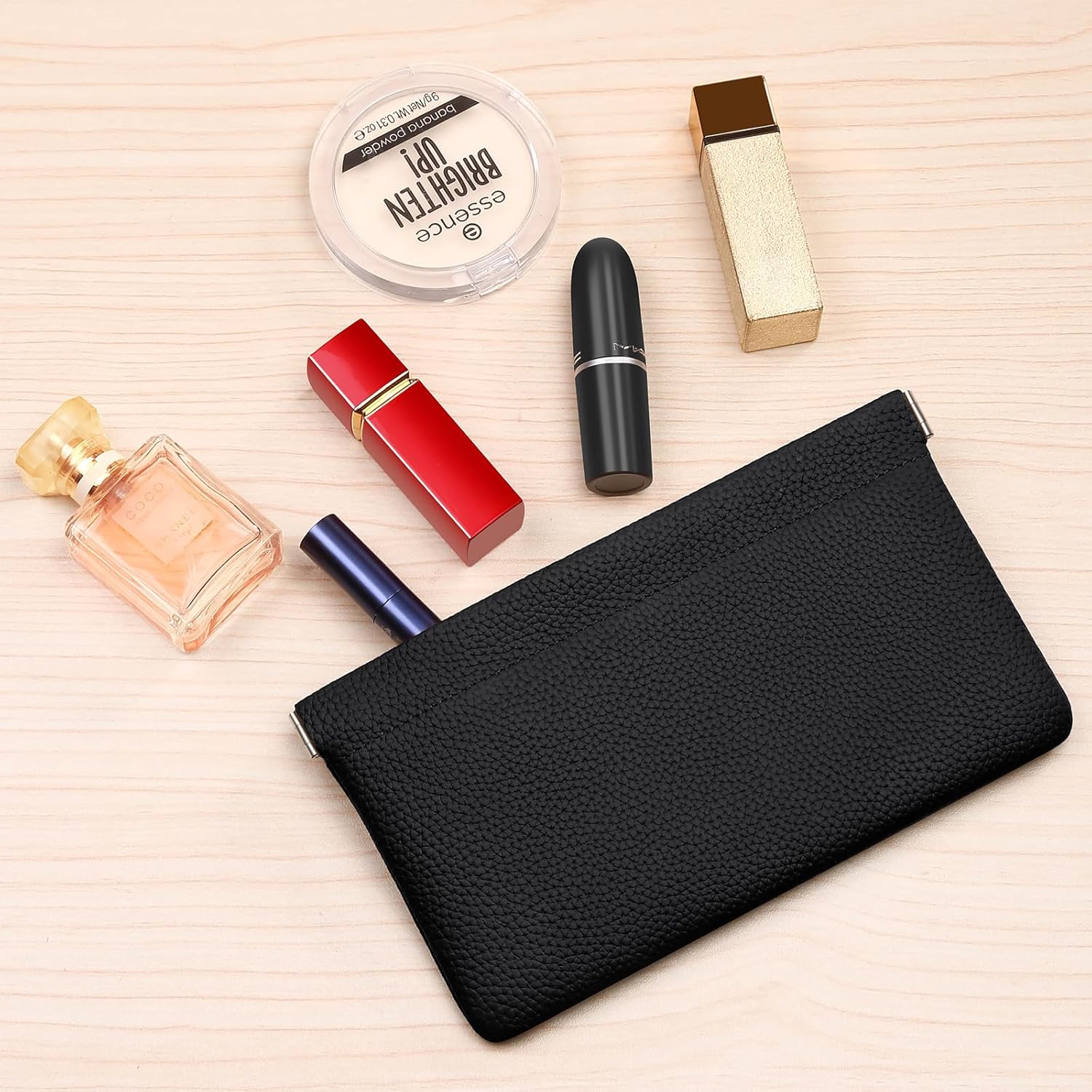 Genuine Leather Pocket Bag for Purse,Coin Purse Lipstick Phone Cosmetic Accessories Travel Pouch for Storage Waterproof Portable No Zipper Self-closing Wallet Women (Black) - Image 6