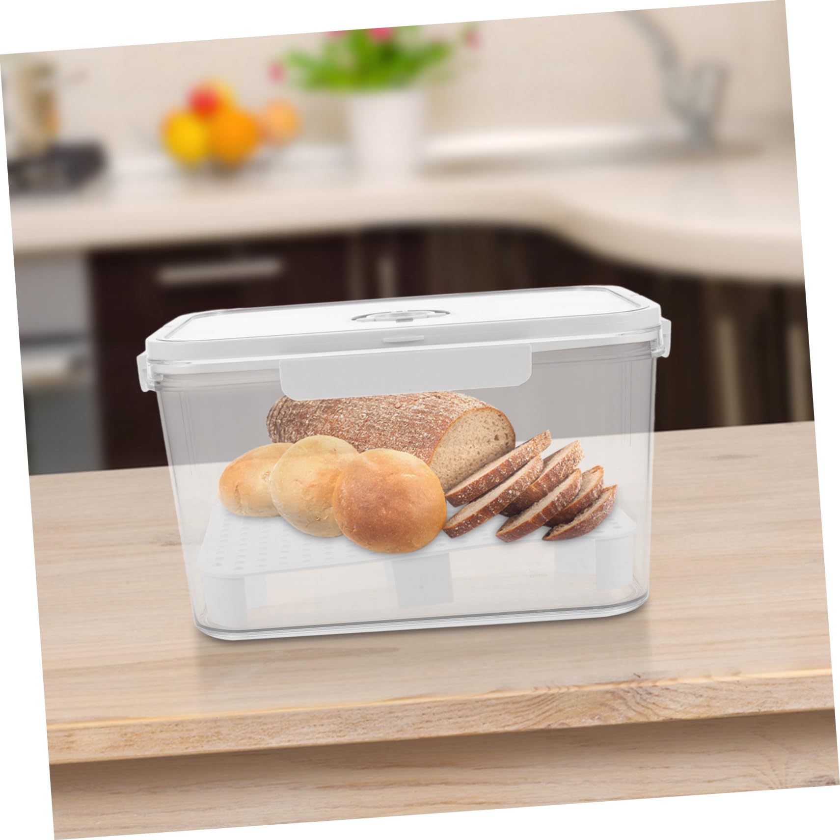 Contenitore per Pane in Plastica con Manici e Chiusura Ermetica | Indicatore Orario, Design Salvaspazio, per Pane e Pasticceria Fatta in Casa su Piano Cucina