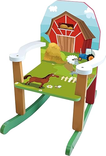 Silla mecedora de madera con animales verdes pintados